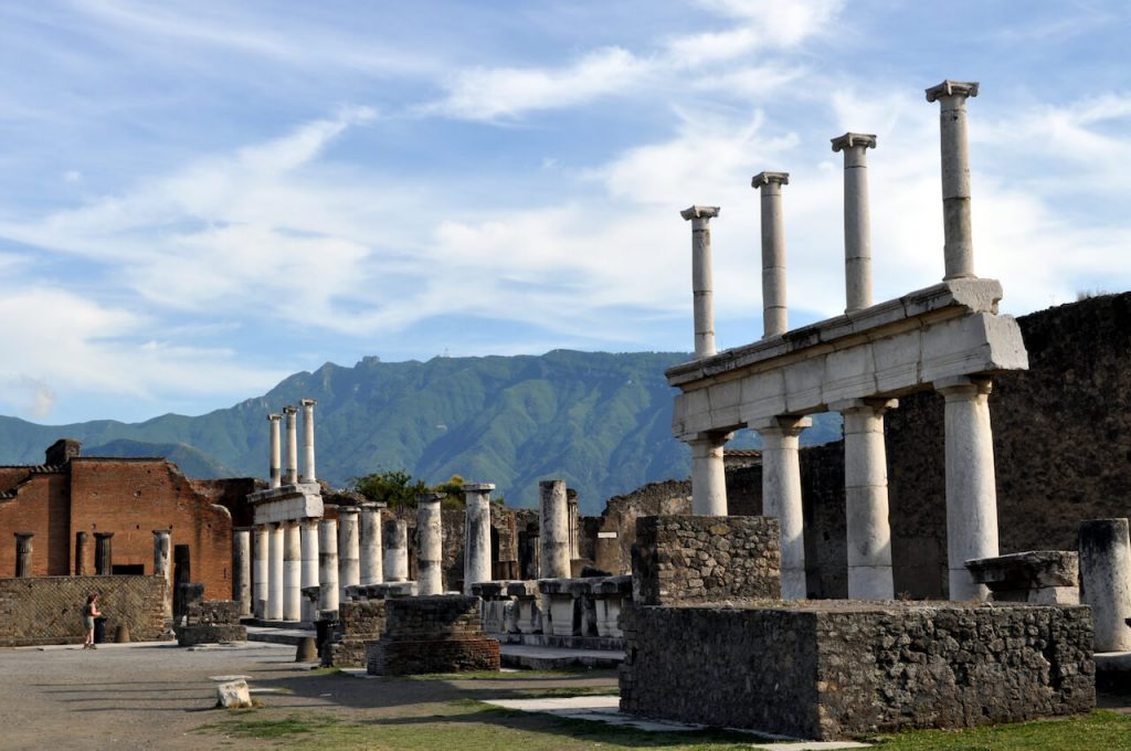 A photo of the column ruins in Pompeii