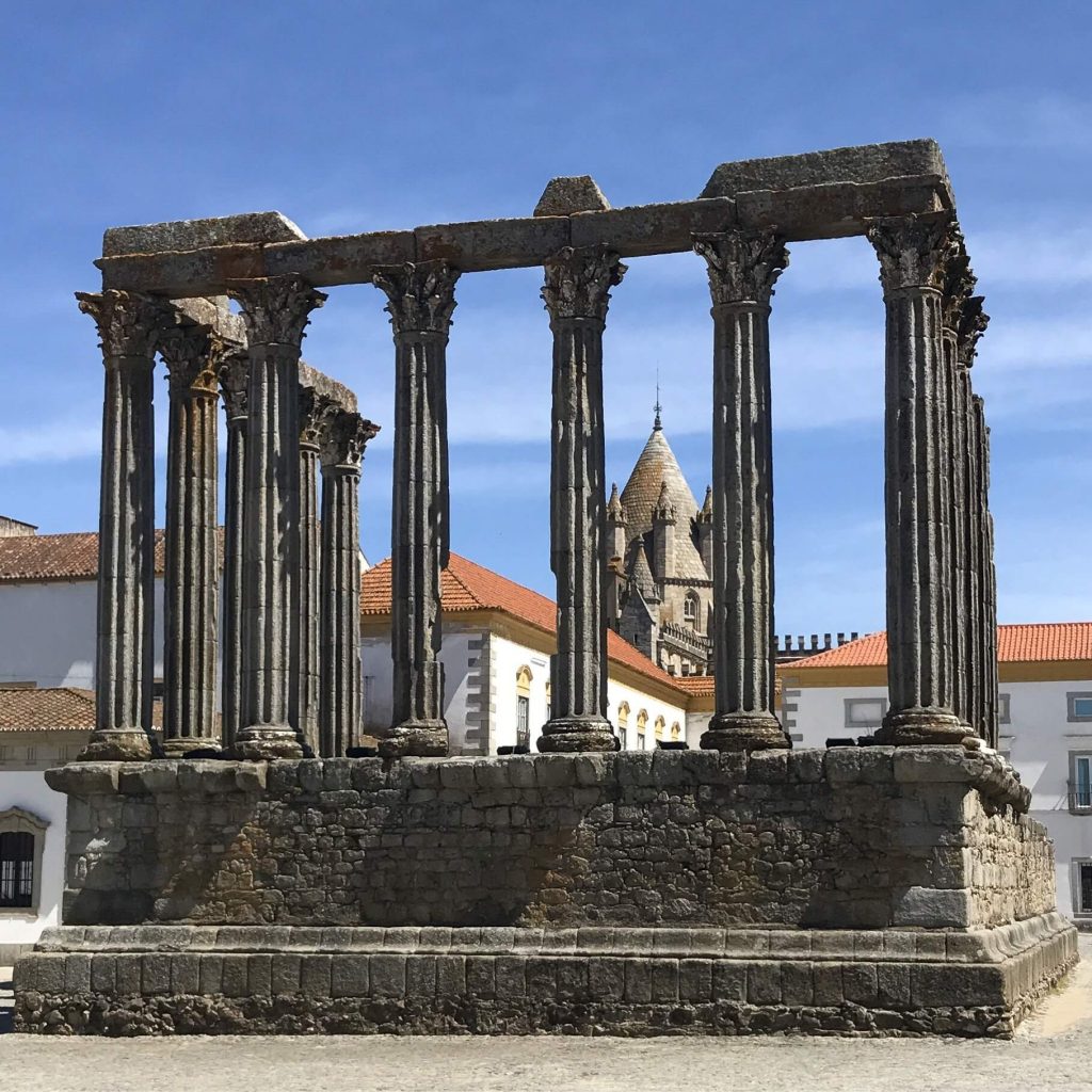 A photo of a Roman temple ruins in Evora